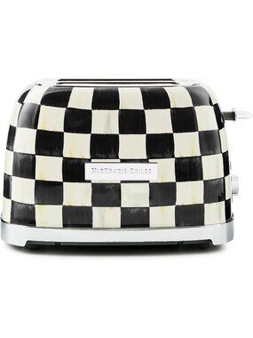 2-Slice Black-and-White Courtly Check Stainless Steel Decorative Bread Toaster
